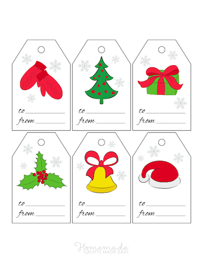 Printable Christmas Tags Clipart Mittens Santa Hat Tree Gift Holly Bell 6