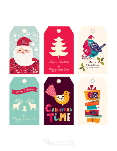 Printable Christmas Tags Colorful Santa Tree Bird Deer Gifts 6