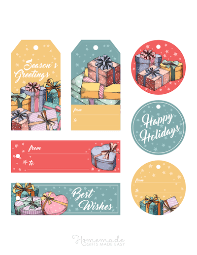 Printable Christmas Tags Colorful Sketch Circle Rectangle Wrapped Gifts 7