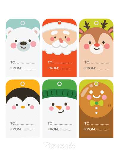 Printable Christmas Tags Cute Christmas Faces Santa Reindeer Snowman
