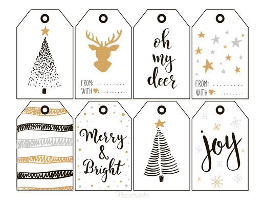Printable Christmas Tags Gold Black Oh My Deer Merry Bright Tree