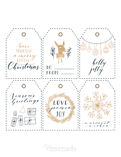 Holly Jolly Warm Wishes Gold and White Holiday Gift Tags