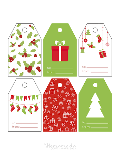 Printable Christmas Tags Red Green Holly Gifts Ornaments Stockings Tree 6