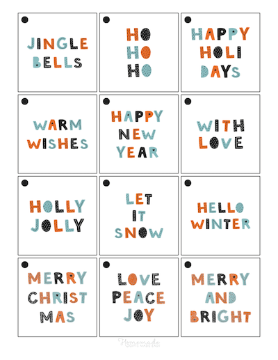 Printable Christmas Tags Scandi Font Sentiments Square Set 12