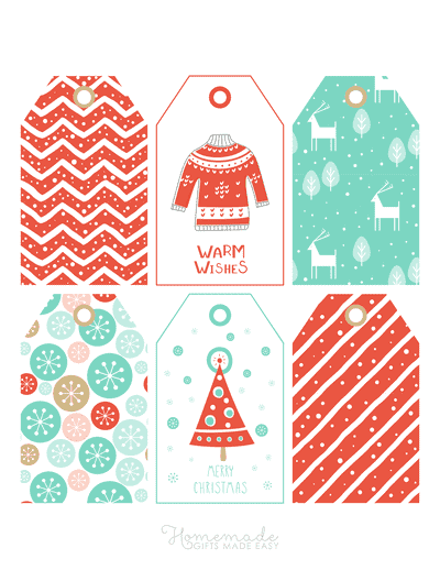 Printable Christmas Tags Scandi Red Stripes Sweater Snow