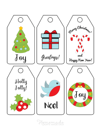 Printable Christmas Tags Simple Holly Bird Wreath Tree Gifts Candy Canes 6