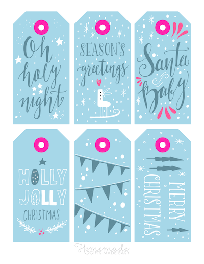 Printable Christmas Tags Snow Blue Pink Cute Font 6