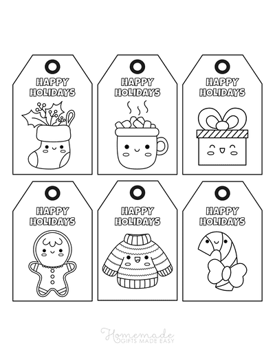 Printable Christmas Tags to Color Kawaii Style