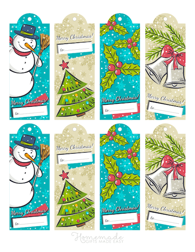 Printable Christmas Tags Vintage Snowman Tree Bells Holly 8