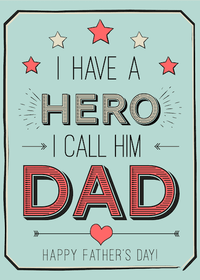 Printable Fathers Day Cards Hero Dad Wordart