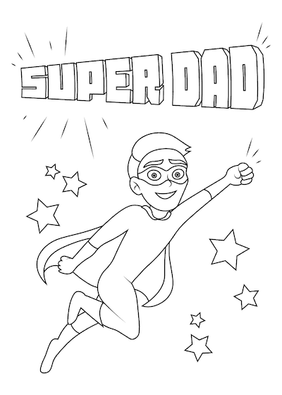 Printable Fathers Day Cards Super Dad Stars to Color