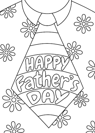 Printable Fathers Day Cards Tie Flower Shirt to Color