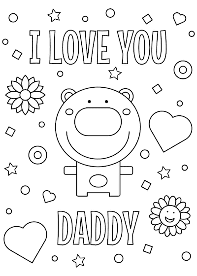 Printable Fathers Day Cards to Color Cute Bear for Kids