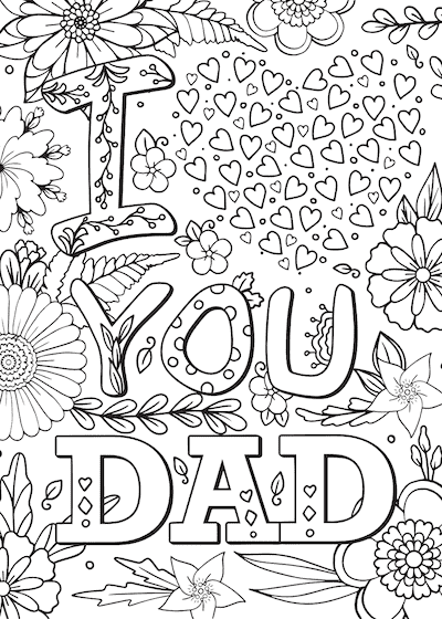Printable Fathers Day Cards to Color Love You Dad Doodle