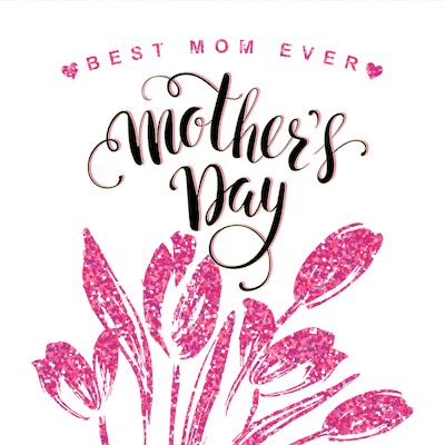Printable Mothers Day Card 5x5 Best Mom Ever Pink Glitter