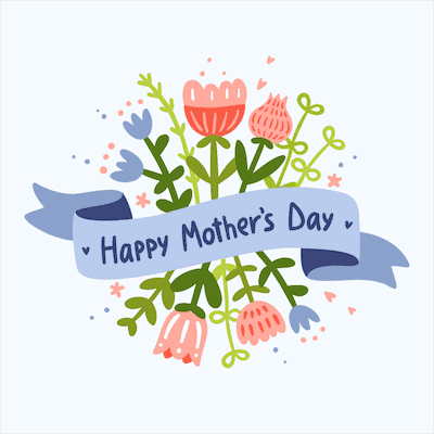 Printable Mothers Day Card 5x5 Blue Banner Flowers