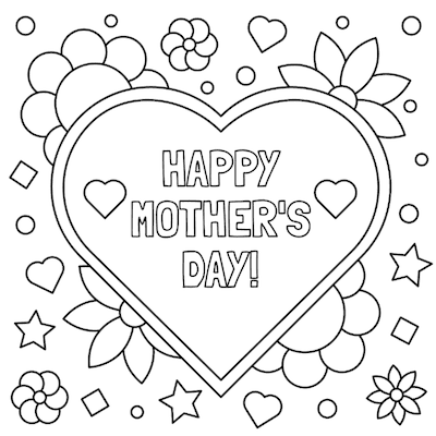 Printable Mothers Day Card 5x5 Hearts Flowers Coloring
