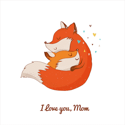 Printable Mothers Day Card 5x5 Love You Mom Fox Cuddle