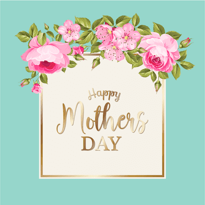 Printable Mothers Day Card 5x5 Pink Roses Aqua Gold