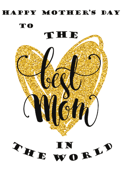 Printable Mothers Day Card 7x5 Best Mom Gold Glitter Heart