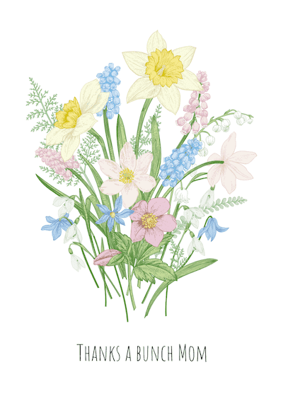 Printable Mothers Day Cards Thanks a Bunch Flowers