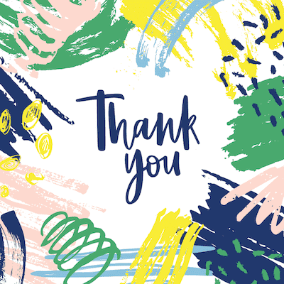 Printable Thank You Cards Abstract Green Blue Yellow Pink