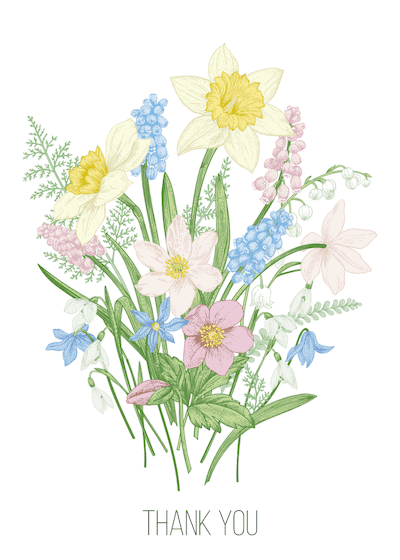 Printable Thank You Cards Bunch Flowers Daffodils