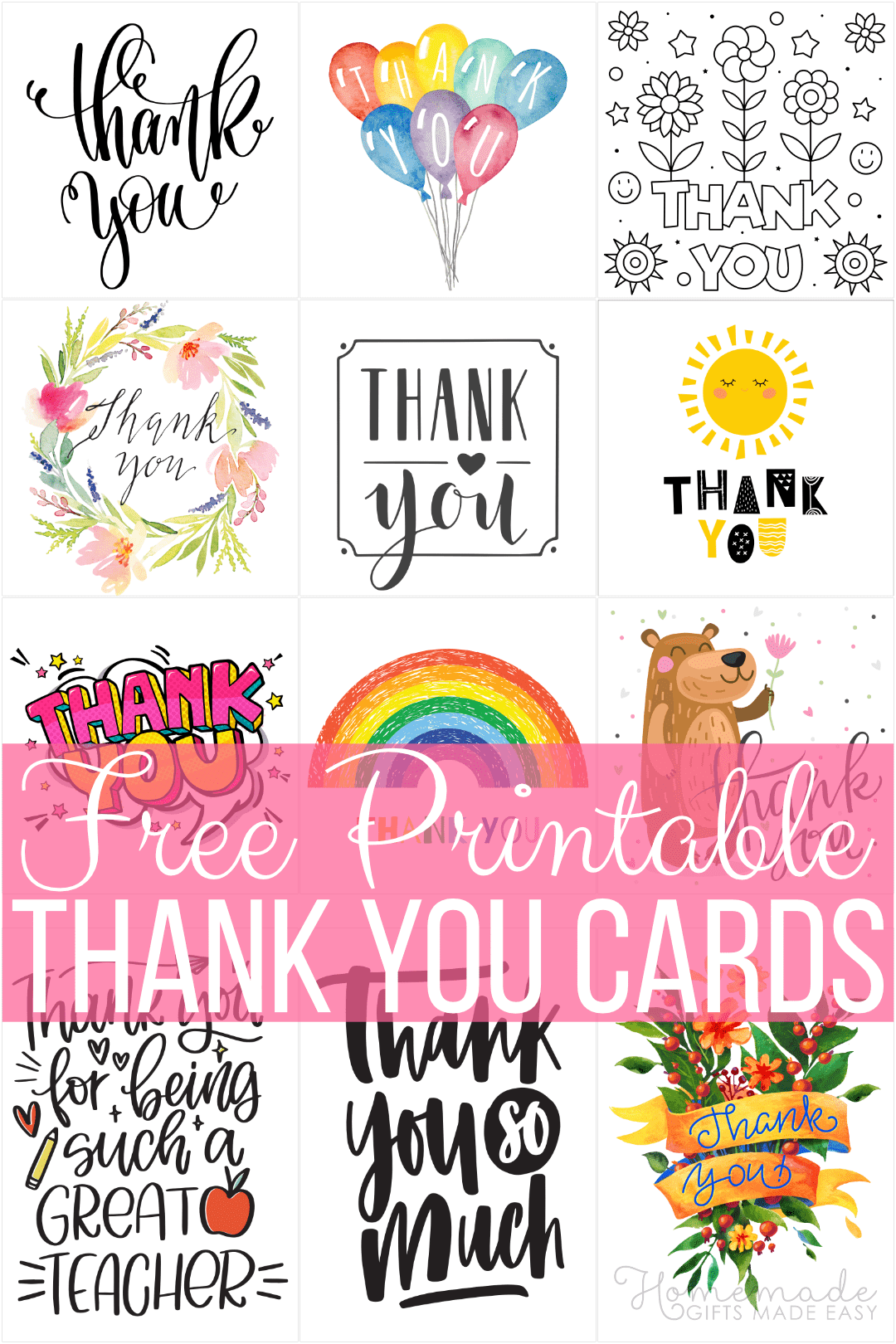 Gratis afdrukbare bedankkaartjes - 48 ontwerpen