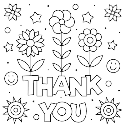 Printable Thank You Cards Coloring Flowers Smiley Faces Stars