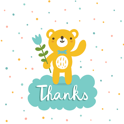 Printable Thank You Cards Cute Bear Flower Dots