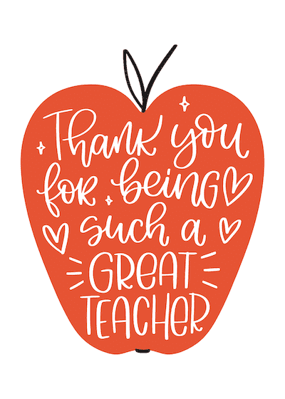 Printable Thank You Cards Great Teacher Red Apple