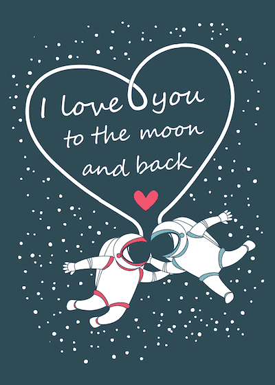 Printable Valentine Cards Astronauts Moon Back 5x7