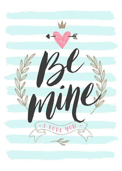 Printable Valentine Cards Be Mine Blue Stripes 5x7