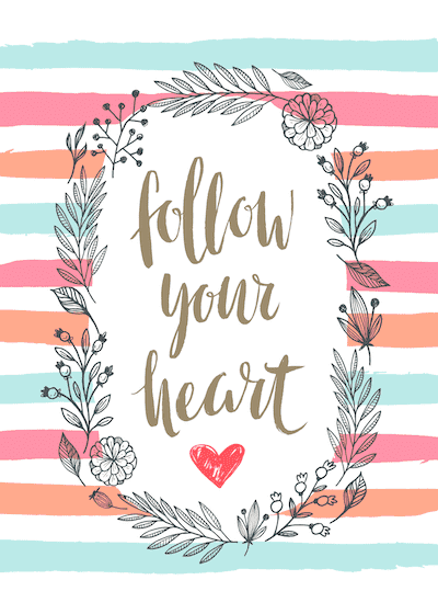 Printable Valentine Cards Follow Your Heart 5x7