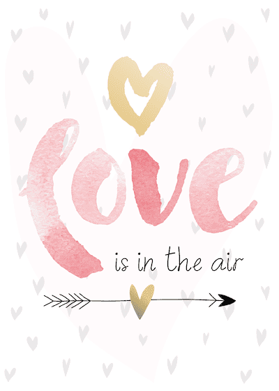 Printable Valentine Cards Love in Air Pink Watercolor 5x7