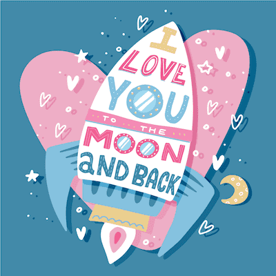 Printable Valentine Cards Love You to Moon and Back Pink Blue