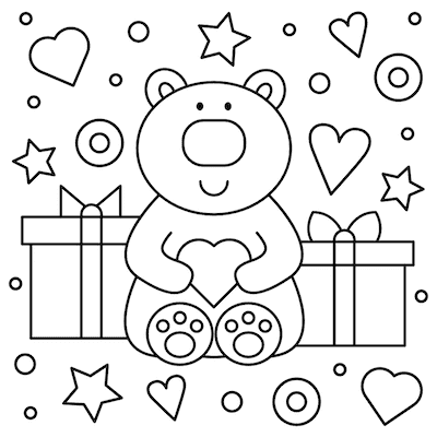 Printable Valentine Cards to Color Cute Bear 5x5