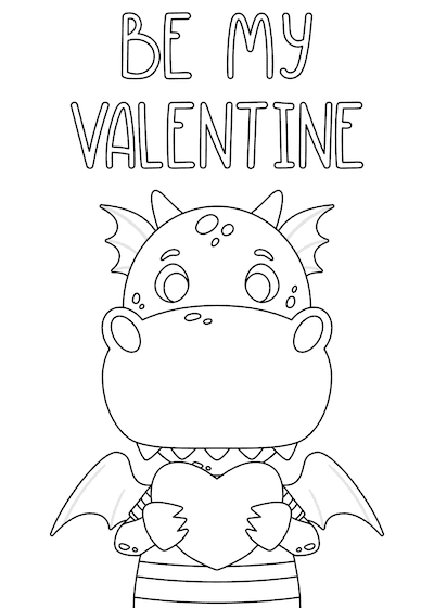 Printable Valentine Cards to Color Cute Dragon Be My 5x7