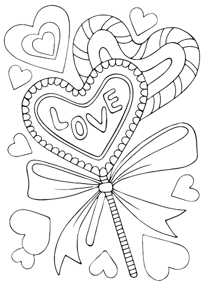 Printable Valentine Cards to Color Heart Candy Lollipop