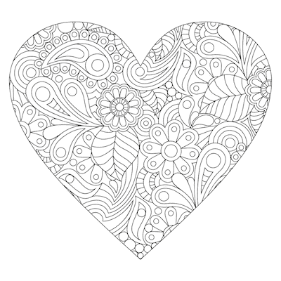 Printable Valentine Cards to Color Heart Doodle 5x5