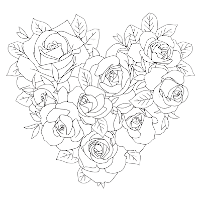 Printable Valentine Cards to Color Heart Shaped Roses for Adults