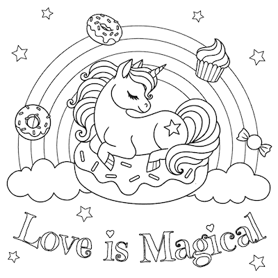 Printable Valentine Cards to Color Love Is Magical Unicorn Rainbow Candy