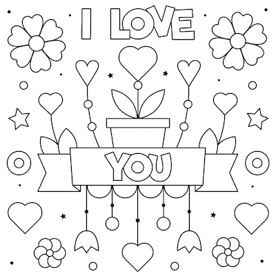 Printable Valentine Cards to Color Love You 5x5