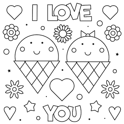 Printable Valentine Cards to Color Love You Icecream 5x5