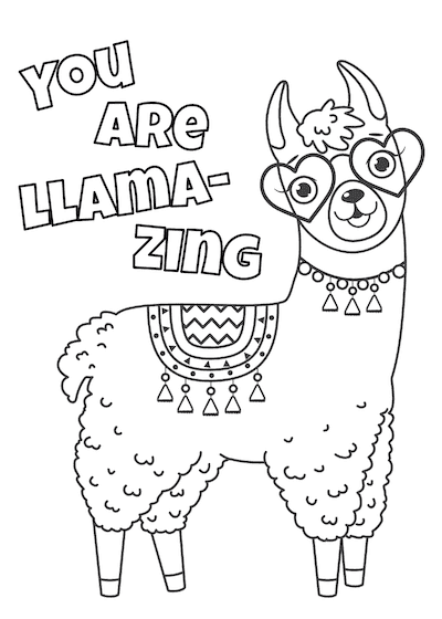 Printable Valentine Cards to Color You Are Llamazing Cute Llama