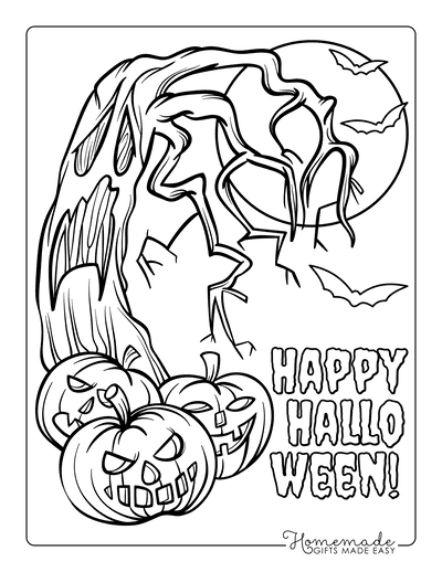 Pumpkin Coloring Pages 3 Carved Pumpkins Scary Tree