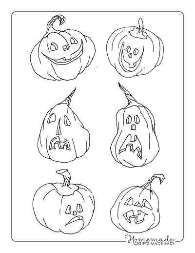 Pumpkin Coloring Pages 6 Carved Pumpkins Hand Drawn