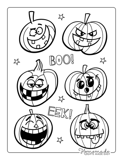 Pumpkin Coloring Pages 6 Funny Faces