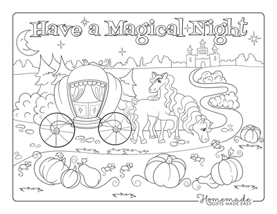Pumpkin Coloring Pages Carriage With Horses Mice Palace