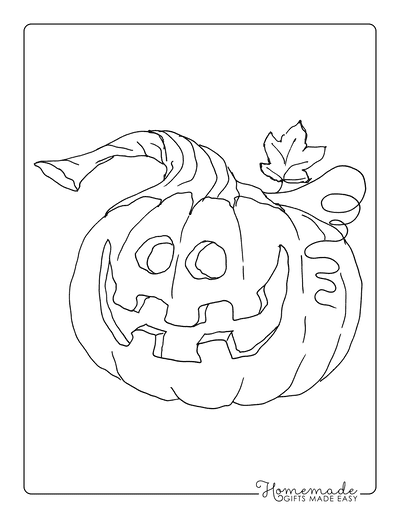 Pumpkin Coloring Pages Carved Happy Pumpkin With Leaf